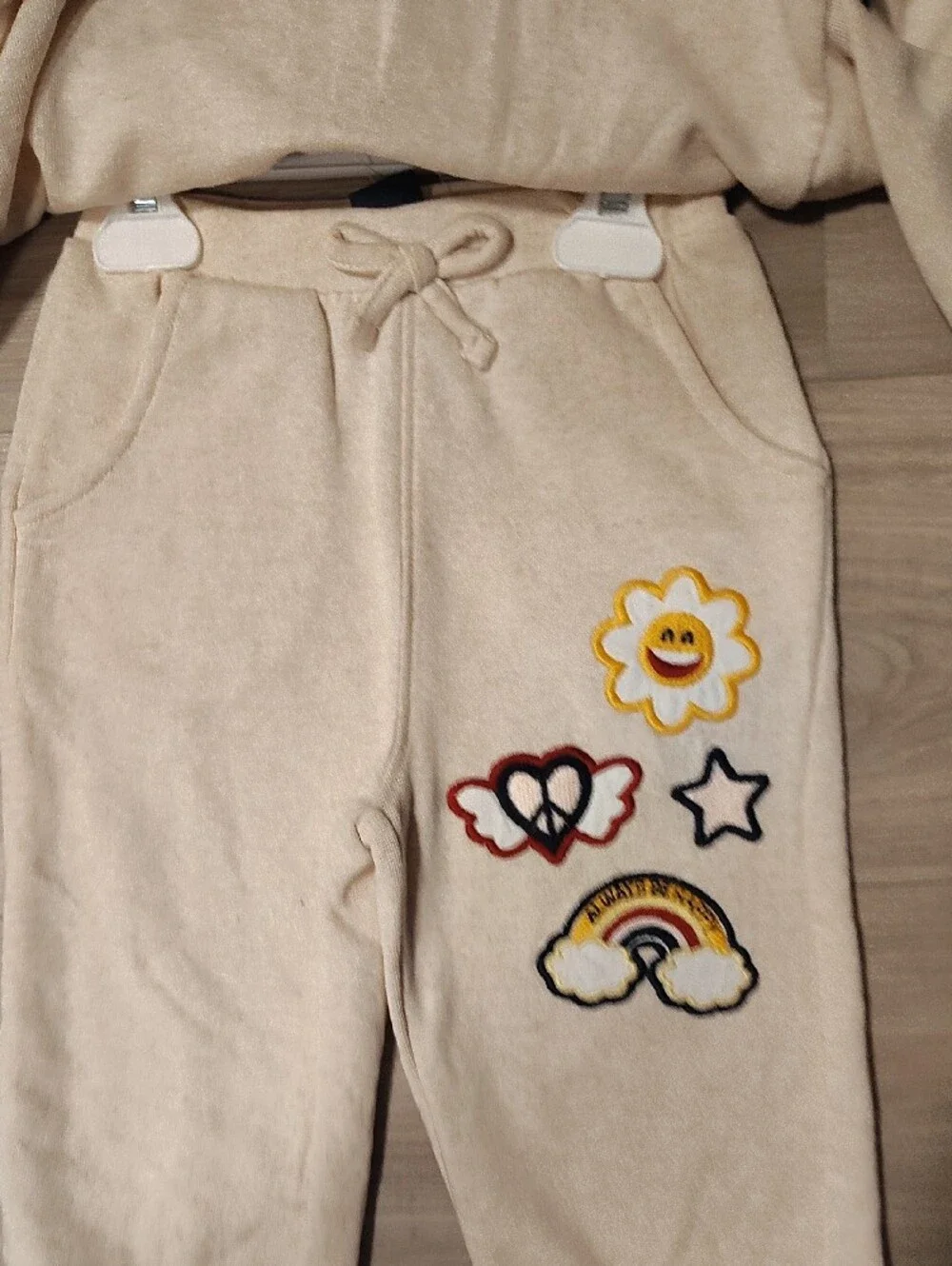 Limited Too Cream Hoodie & Jogger Set with Rainbow Patches